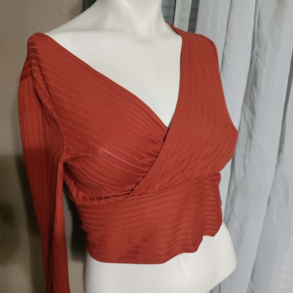 love J - Beautiful Deep V-Neck Long Sleeve Crop Top
